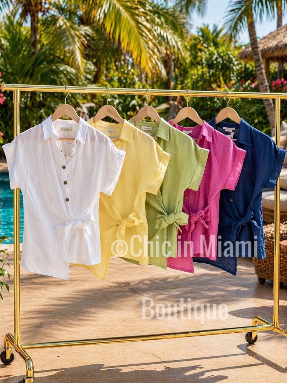 Italian Linen Tie-Front Short-Sleeve Button Shirt OS